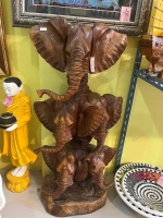 3 elephants teak  wood carving 