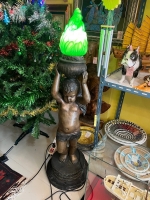 French style Art Deco pair of cherubs and lamps 